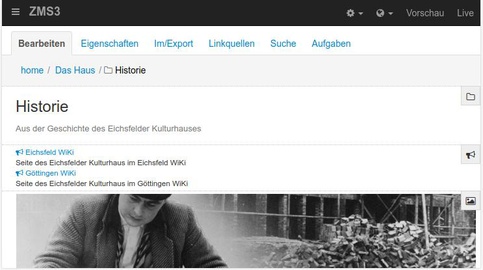 CMS-Editor auf Smartphone (horizontal)